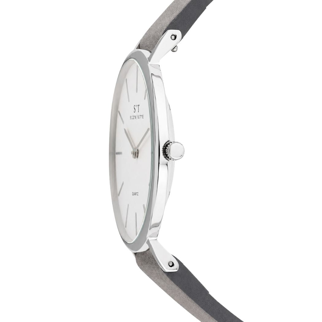Dünne Damenuhr mit weichem Armband Grau