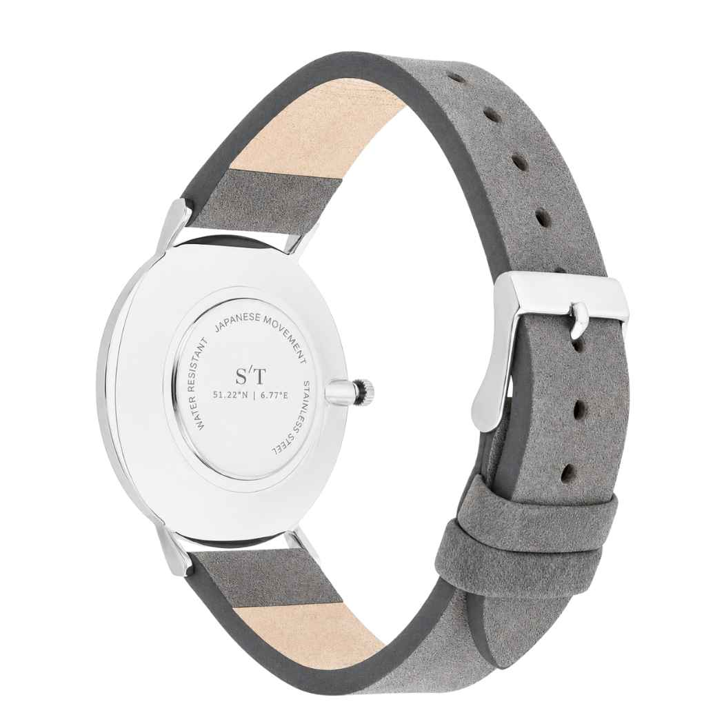 Dünne Damenuhr mit weichem Armband Grau