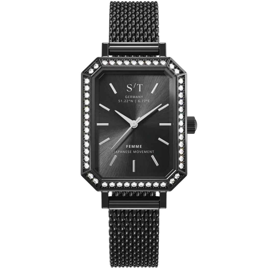 Elegante Damenuhr mit Mesh-Armband Schwarz