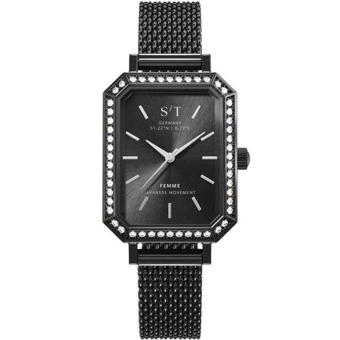Elegante Damenuhr mit Mesh-Armband Schwarz