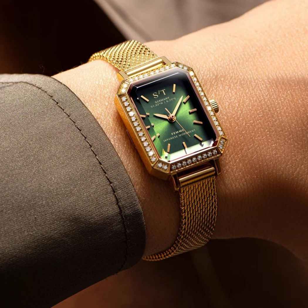 Elegante Damenuhr mit Mesh-Armband Grün