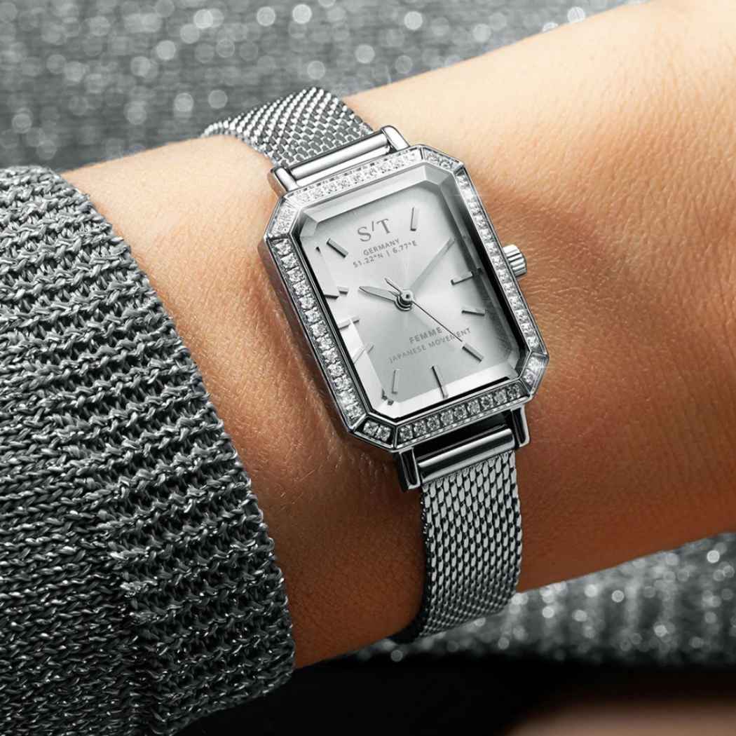 Elegante Damenuhr mit Mesh-Armband Silber