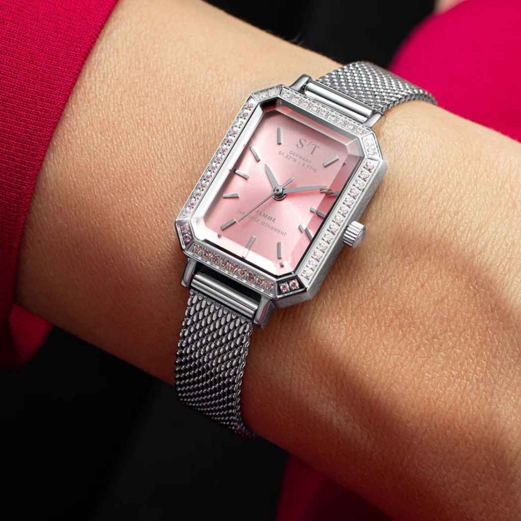 Elegante Damenuhr mit Mesh-Armband Pink