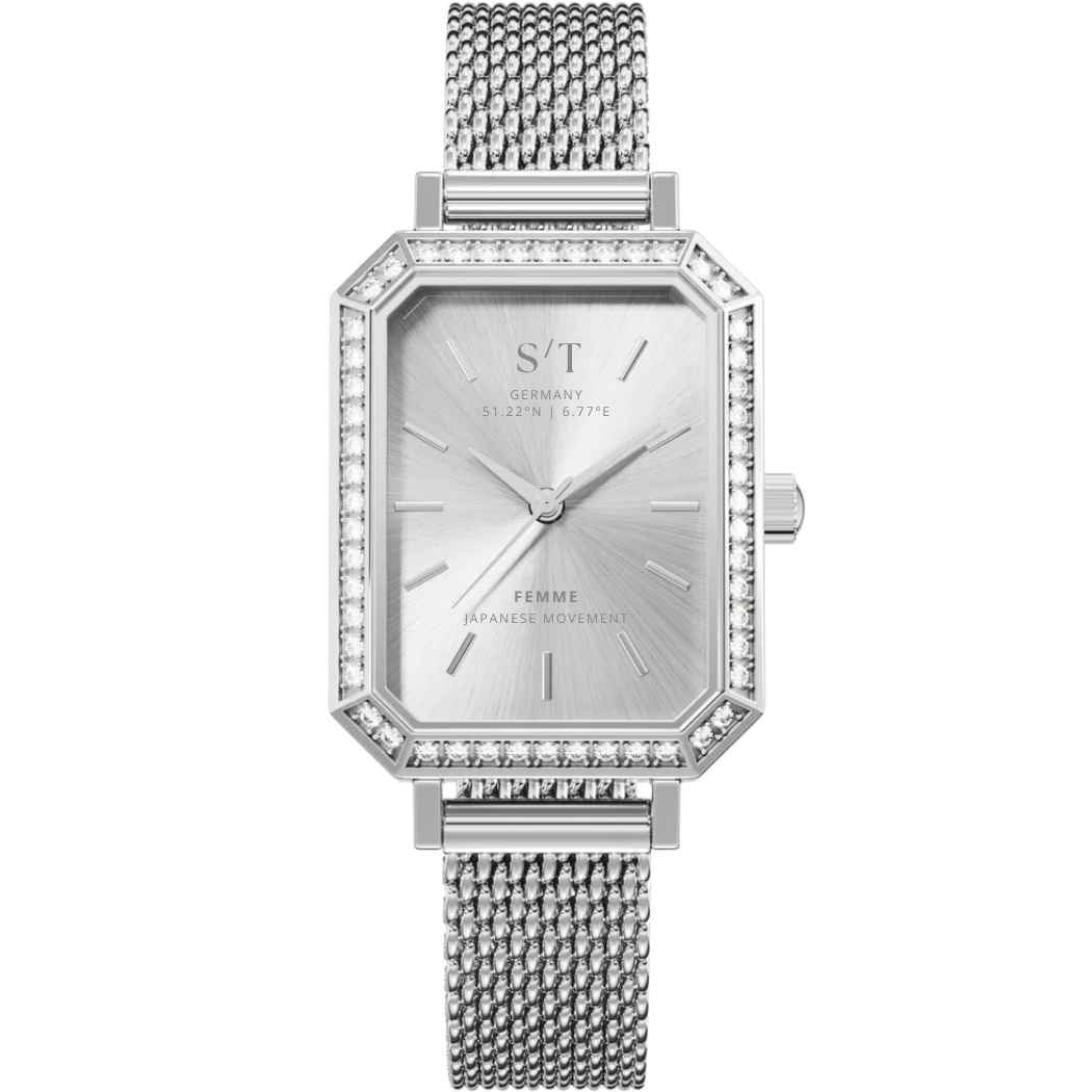 Elegante Damenuhr mit Mesh-Armband Silber