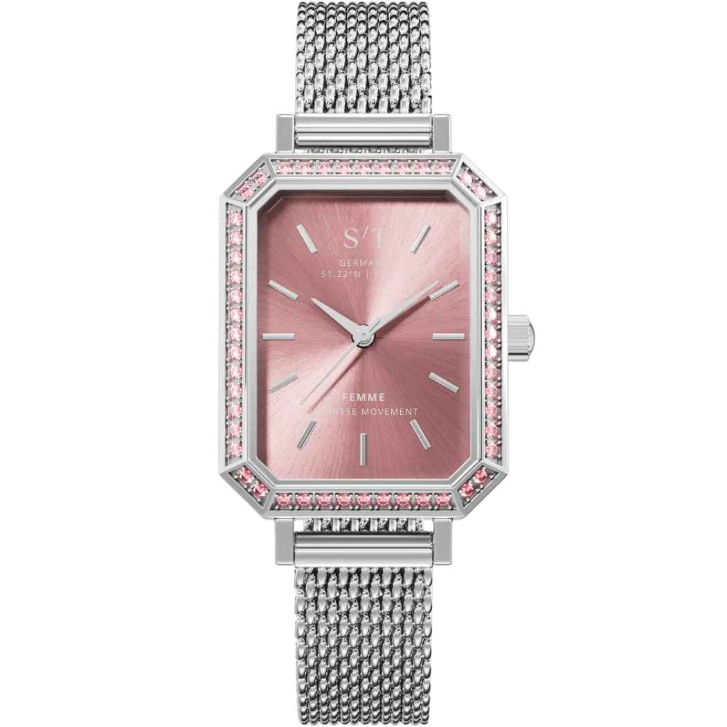 Elegante Damenuhr mit Mesh-Armband Pink