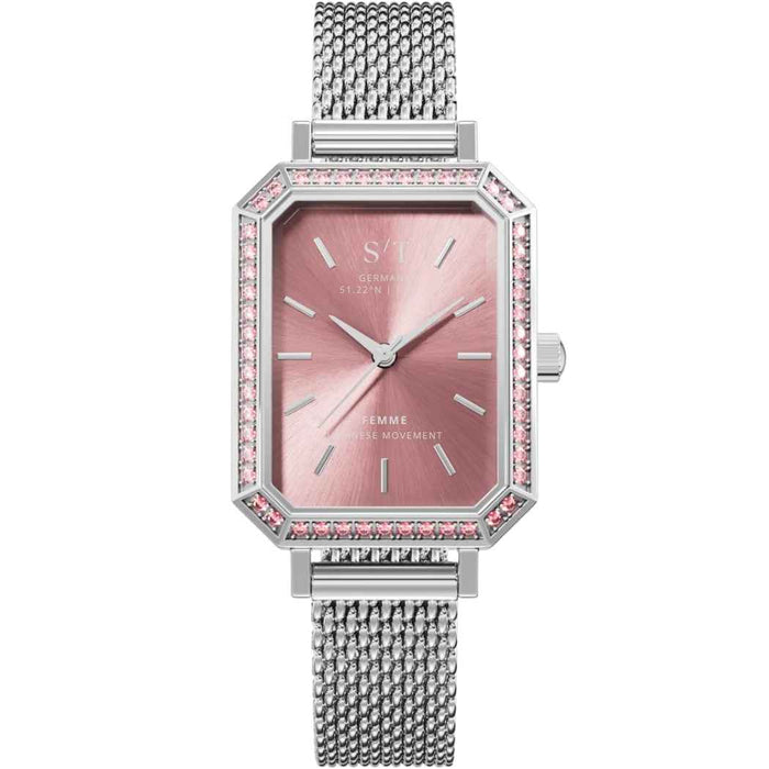 Elegante Damenuhr mit Mesh-Armband Pink