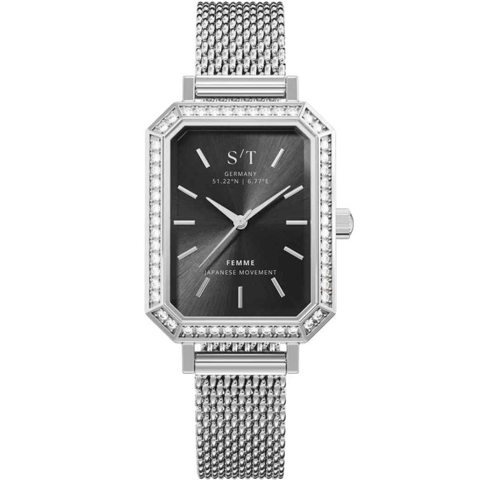 Elegante Damenuhr mit Mesh-Armband Grau