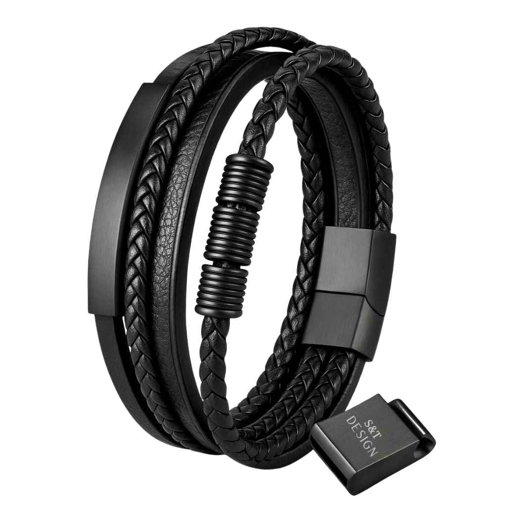 Geflochtenes Leder Herrenarmband Schwarz