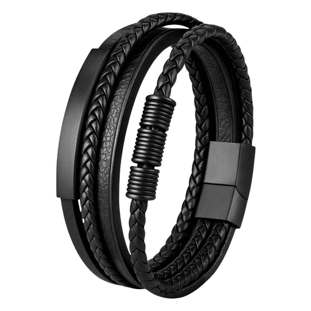 Geflochtenes Leder Herrenarmband Schwarz