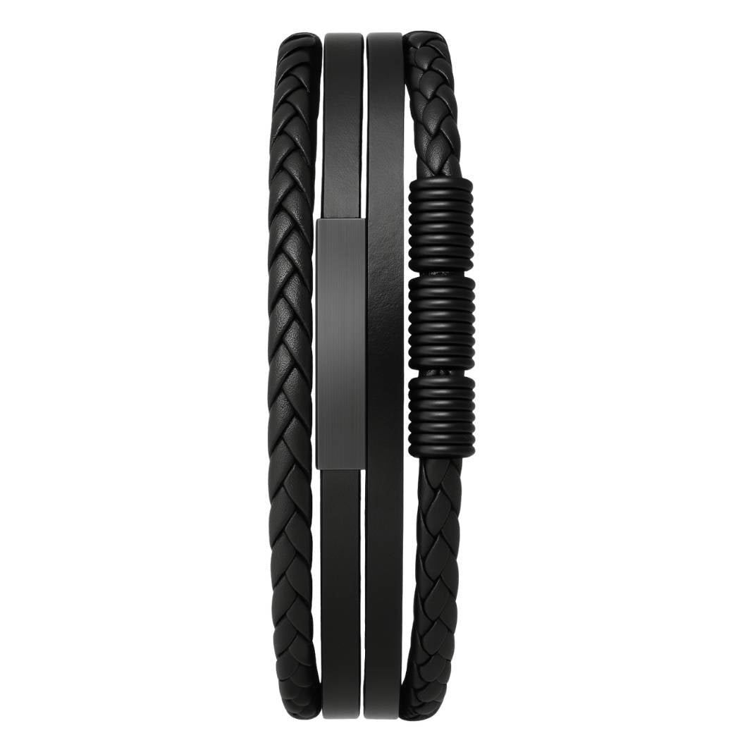 Geflochtenes Leder Herrenarmband Schwarz