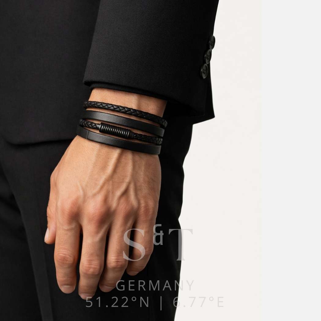 Geflochtenes Leder Herrenarmband Schwarz