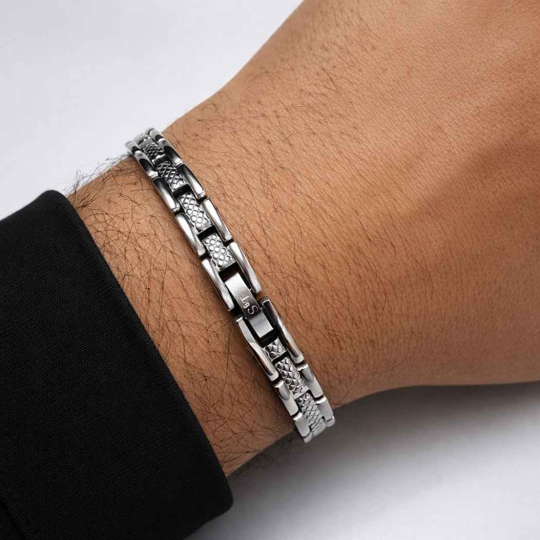 Herren Panzerarmband Edelstahl Silber