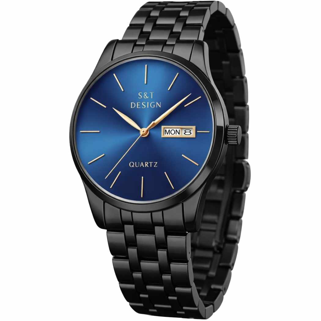Klassische Herrenuhr aus Edelstahl Dunkelblau