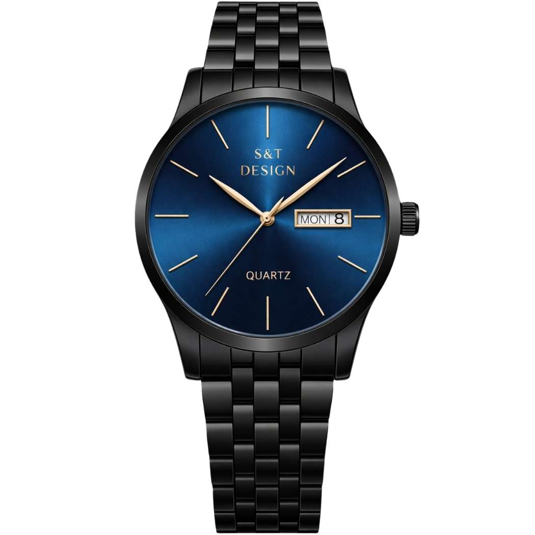 Klassische Herrenuhr aus Edelstahl Dunkelblau