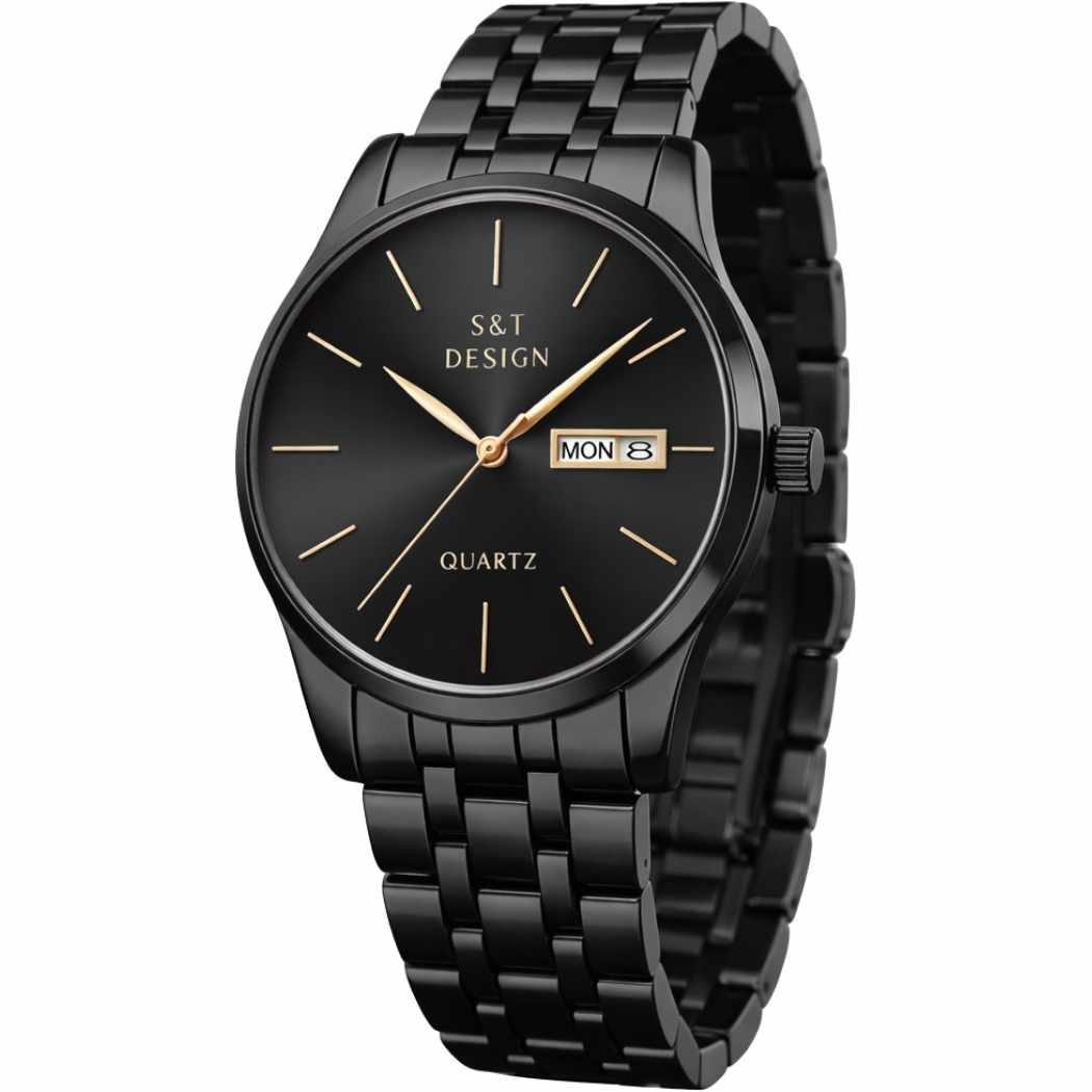 Klassische Herrenuhr aus Edelstahl Schwarz