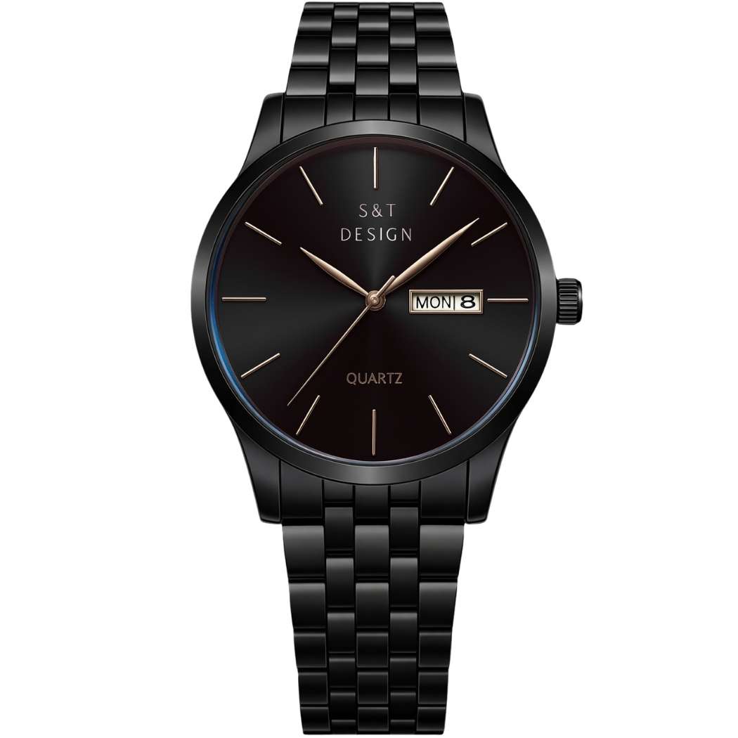 Klassische Herrenuhr aus Edelstahl Schwarz