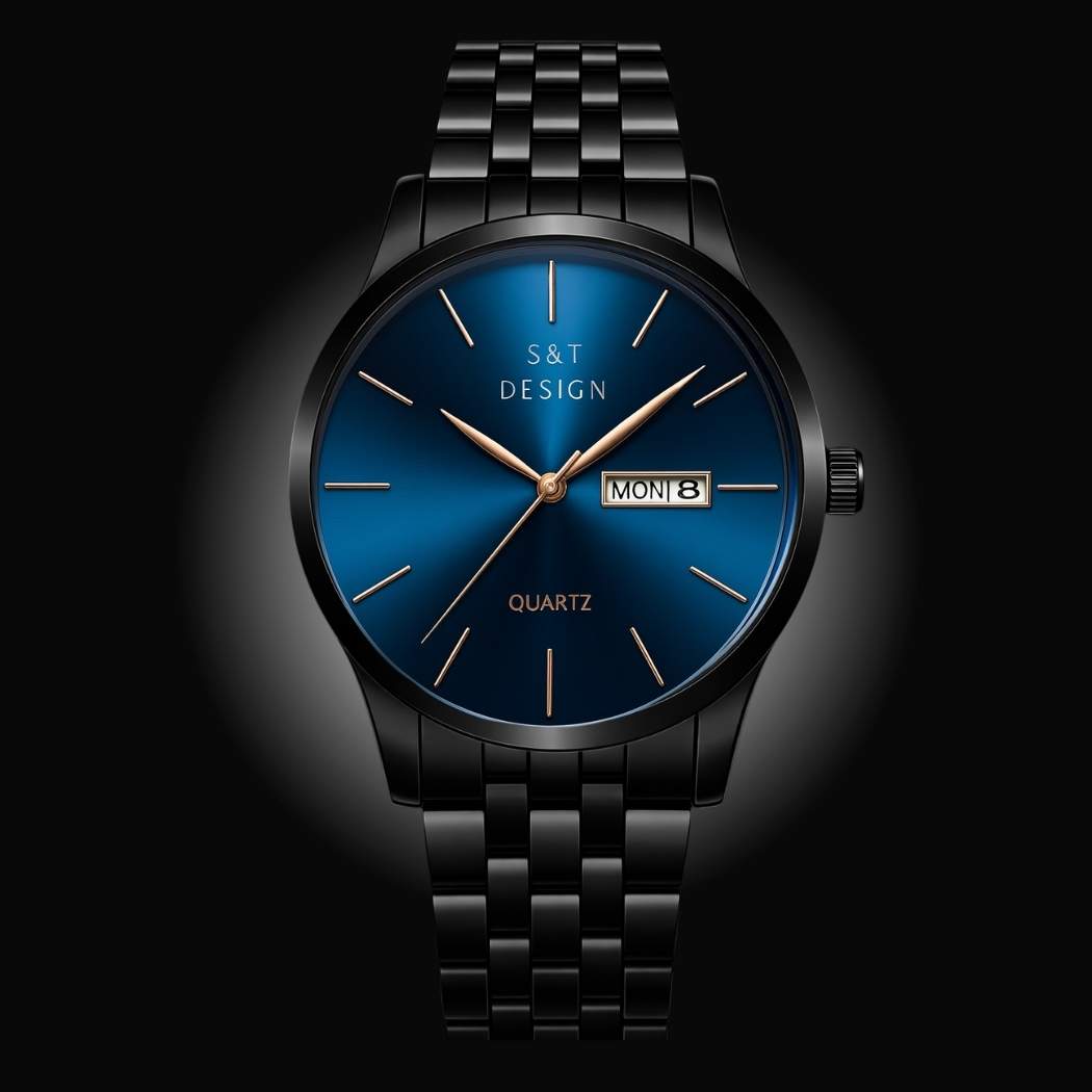 Klassische Herrenuhr aus Edelstahl Dunkelblau