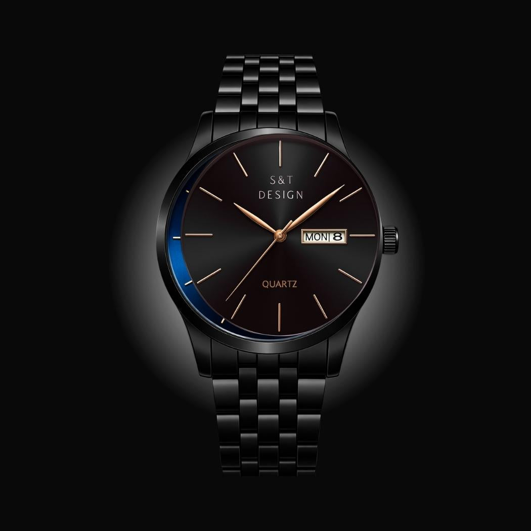 Klassische Herrenuhr aus Edelstahl Schwarz