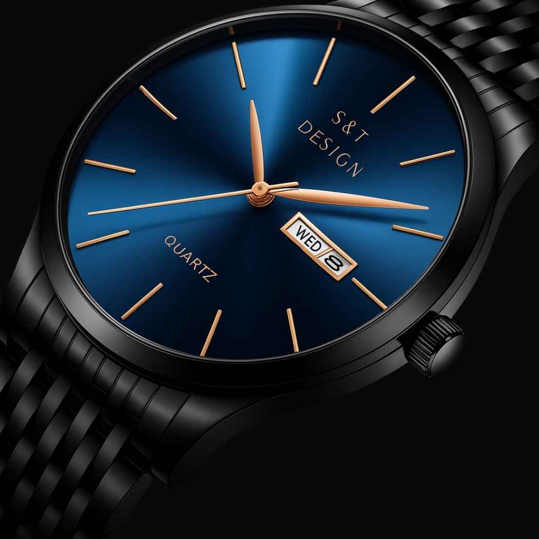 Klassische Herrenuhr aus Edelstahl Dunkelblau