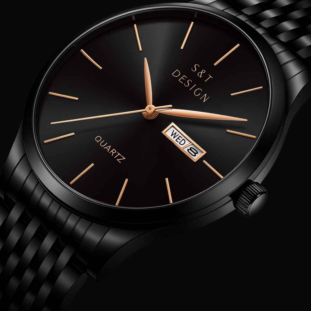 Klassische Herrenuhr aus Edelstahl Schwarz