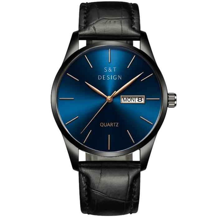 Klassische Herrenuhr mit Lederarmband Dunkelblau