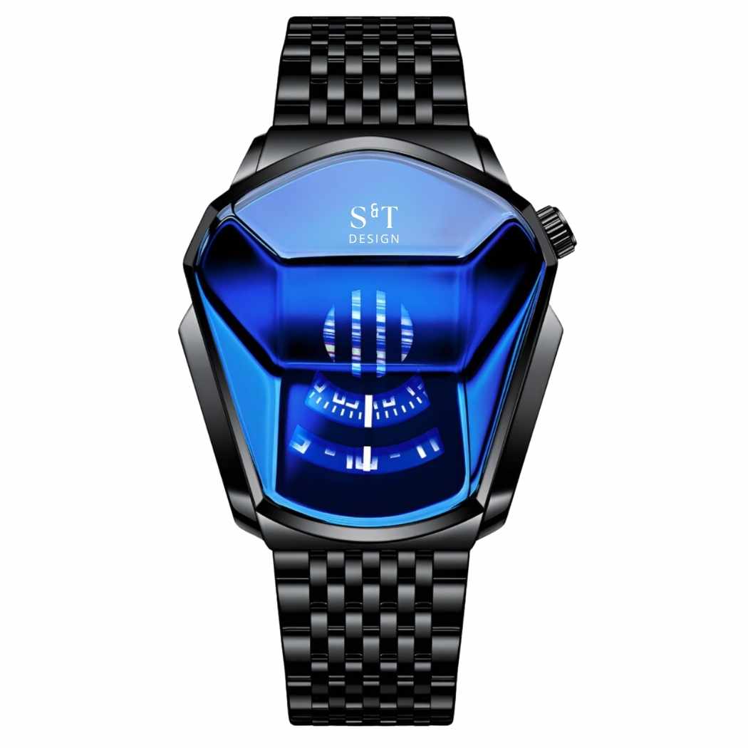 Moderne Herrenuhr aus Edelstahl Schwarz