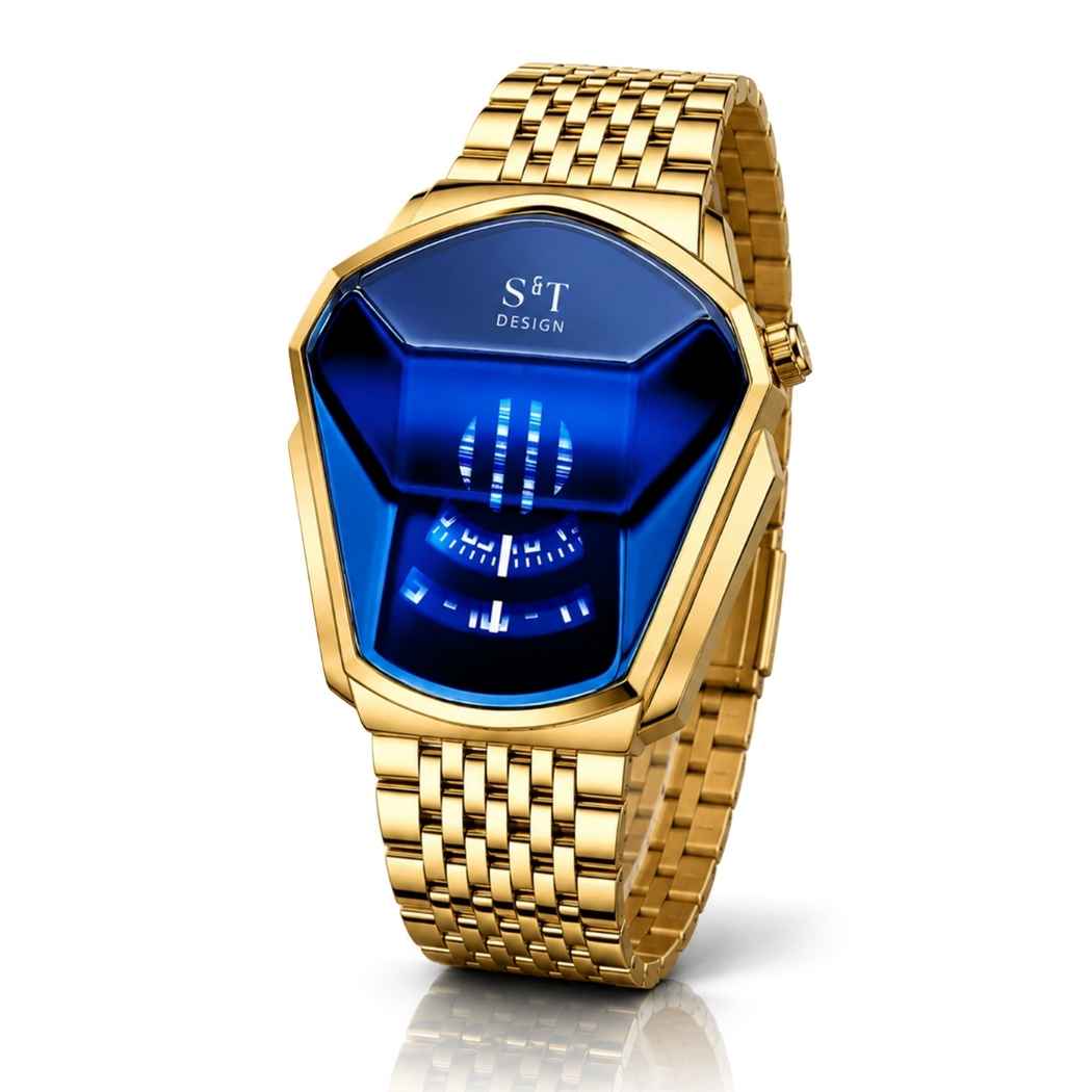 Moderne Herrenuhr aus Edelstahl Gold