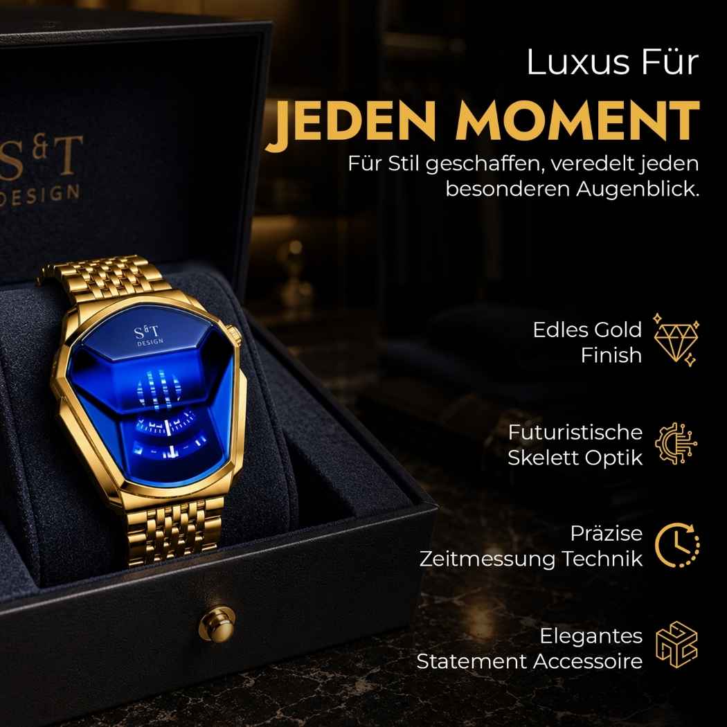 Moderne Herrenuhr aus Edelstahl Gold