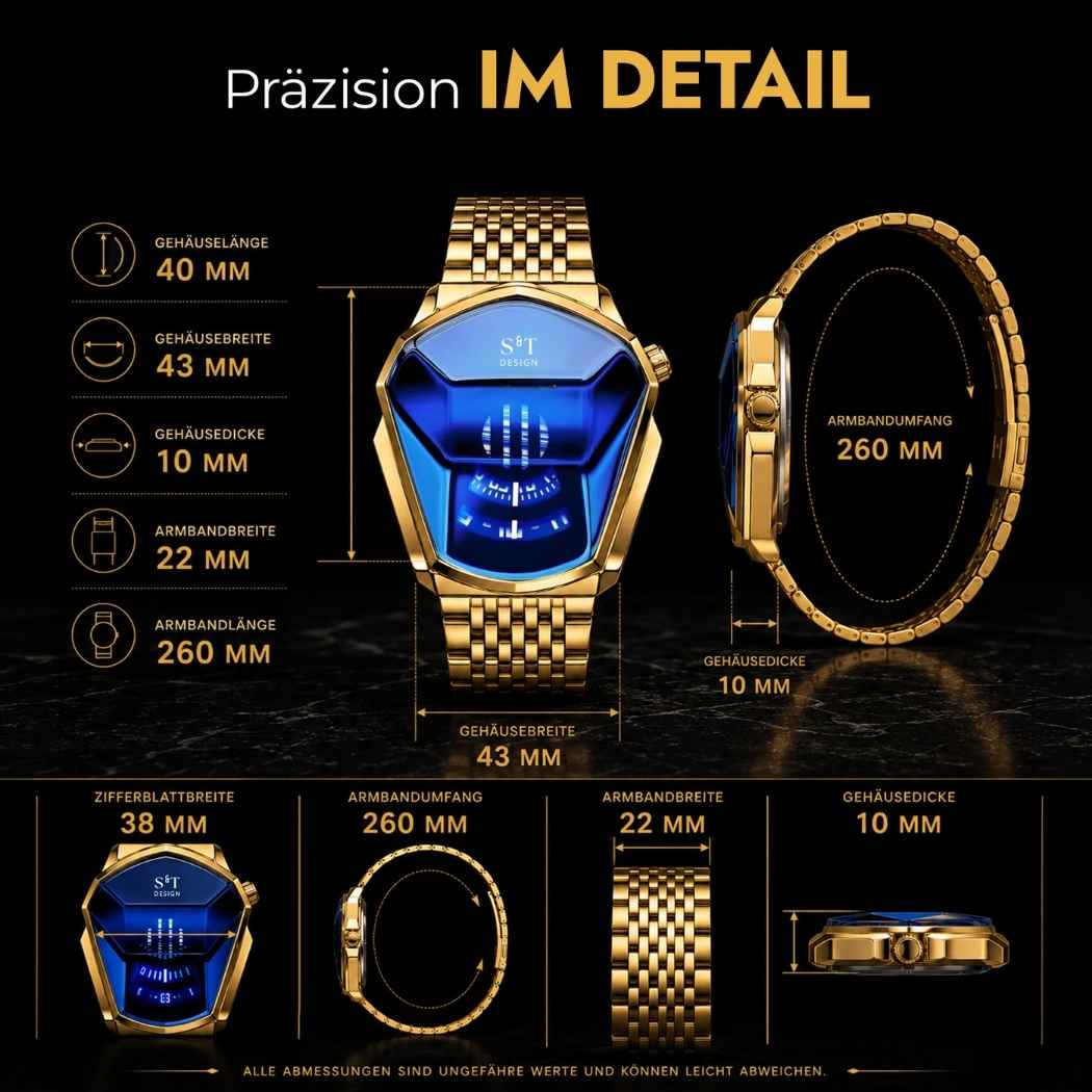 Moderne Herrenuhr aus Edelstahl Gold