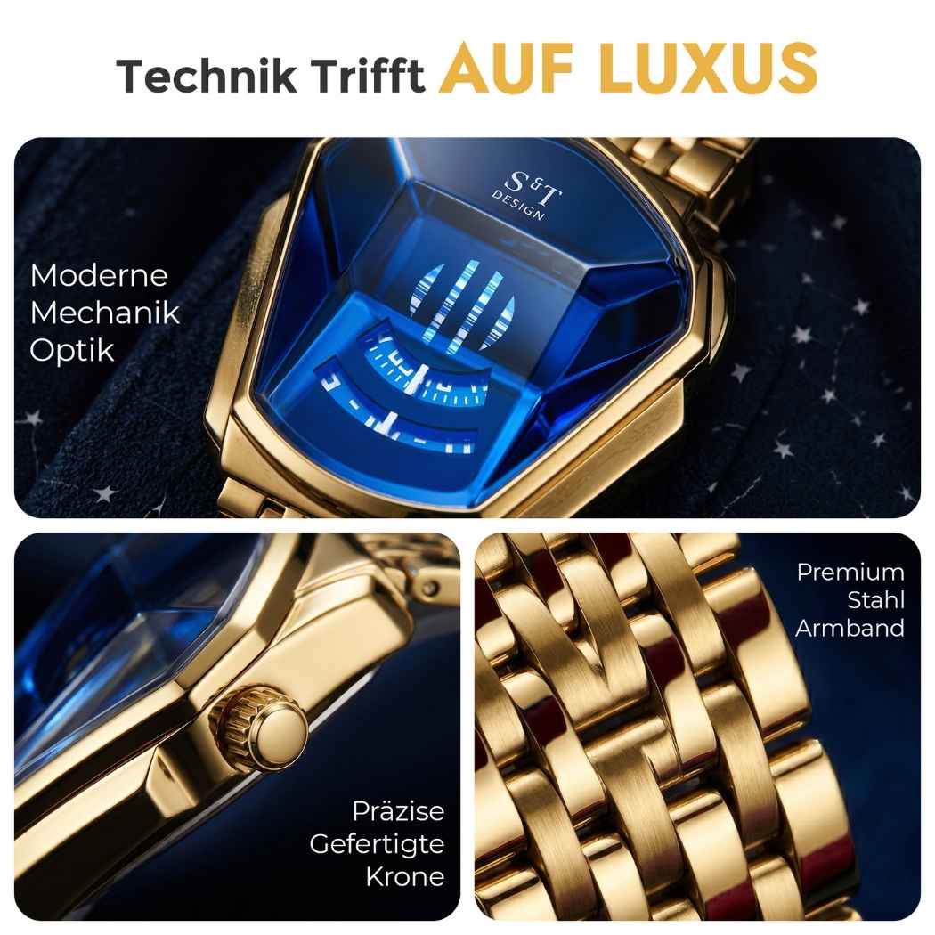Moderne Herrenuhr aus Edelstahl Gold