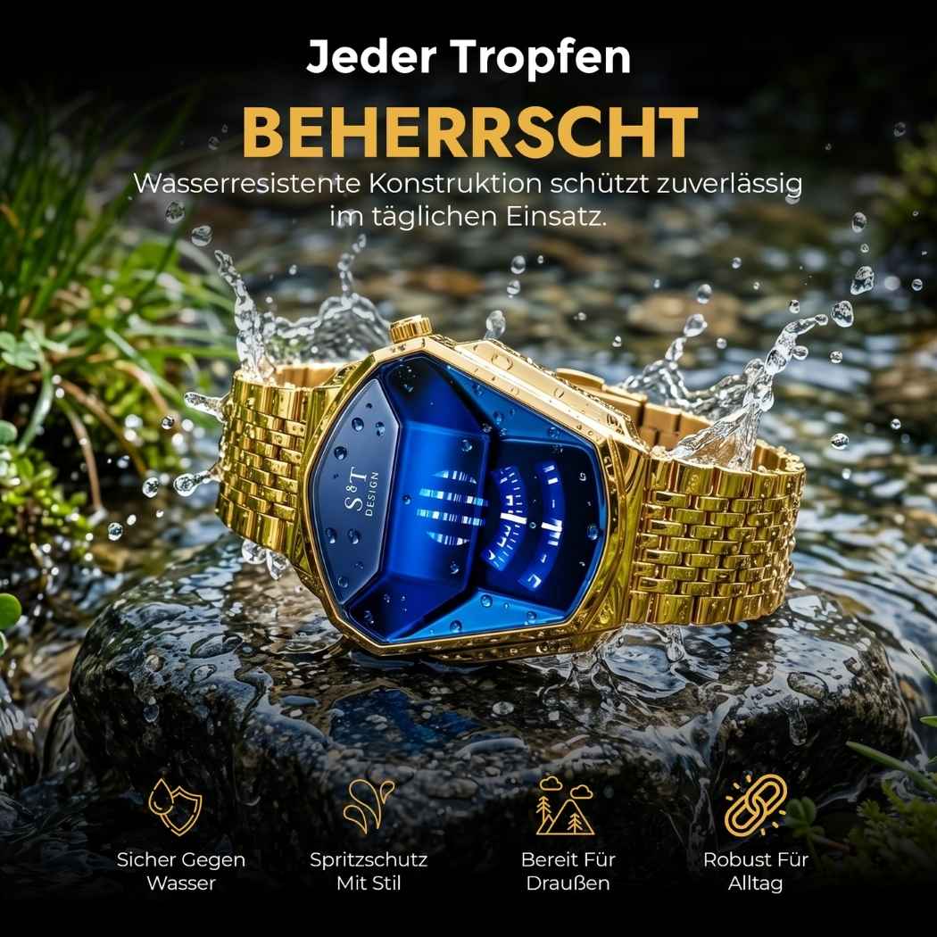 Moderne Herrenuhr aus Edelstahl Gold