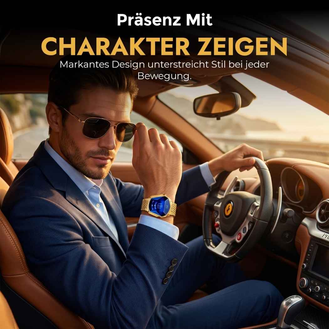 Moderne Herrenuhr aus Edelstahl Gold