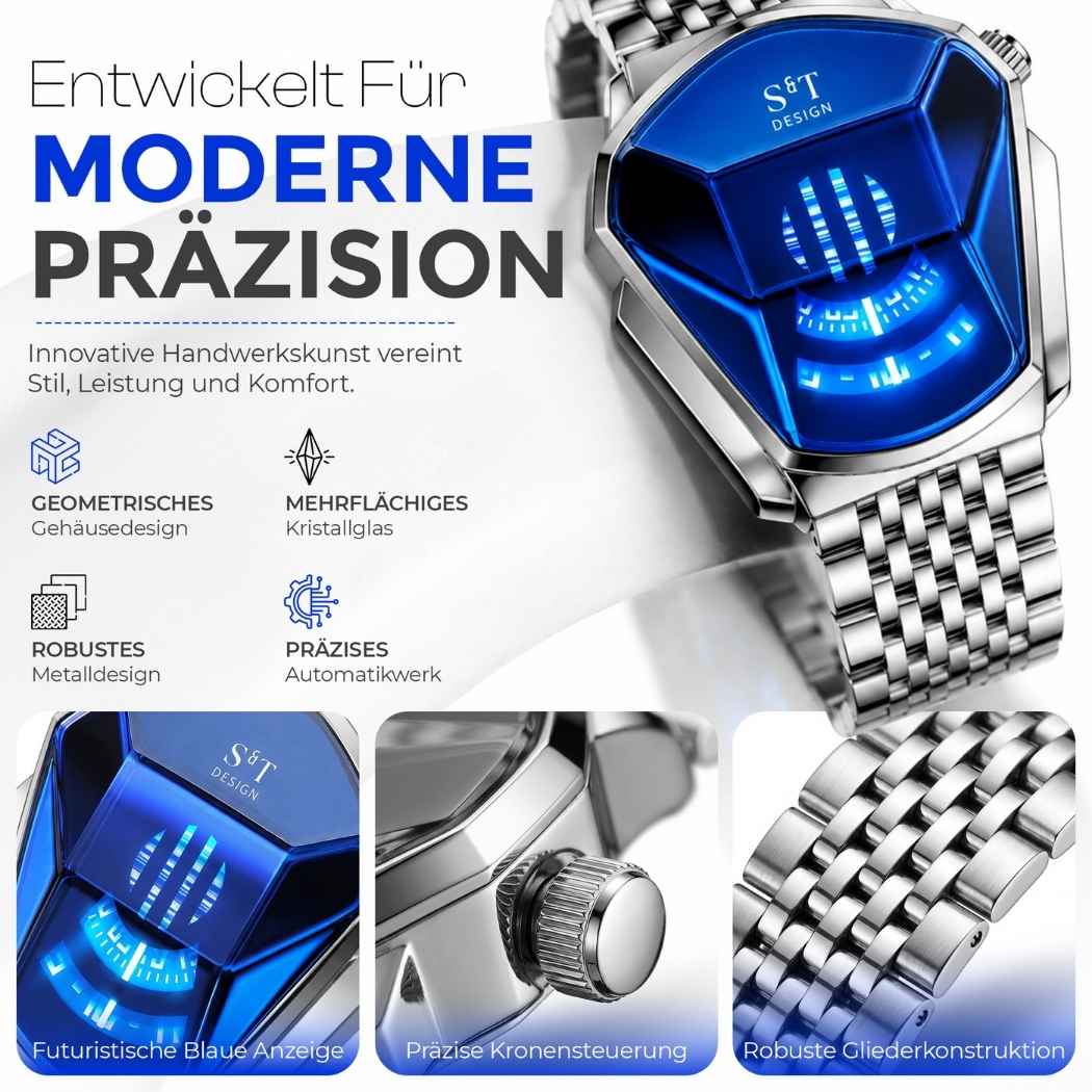 Moderne Herrenuhr aus Edelstahl Silber
