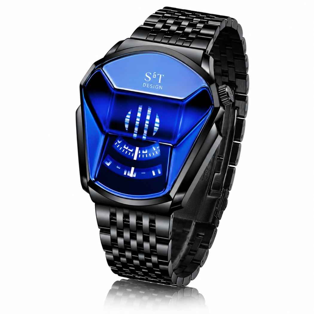 Moderne Herrenuhr aus Edelstahl Schwarz