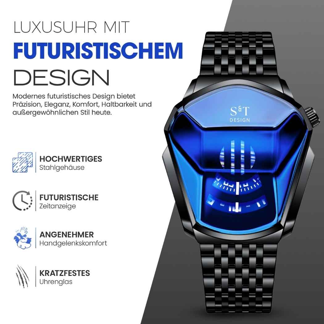 Moderne Herrenuhr aus Edelstahl Schwarz