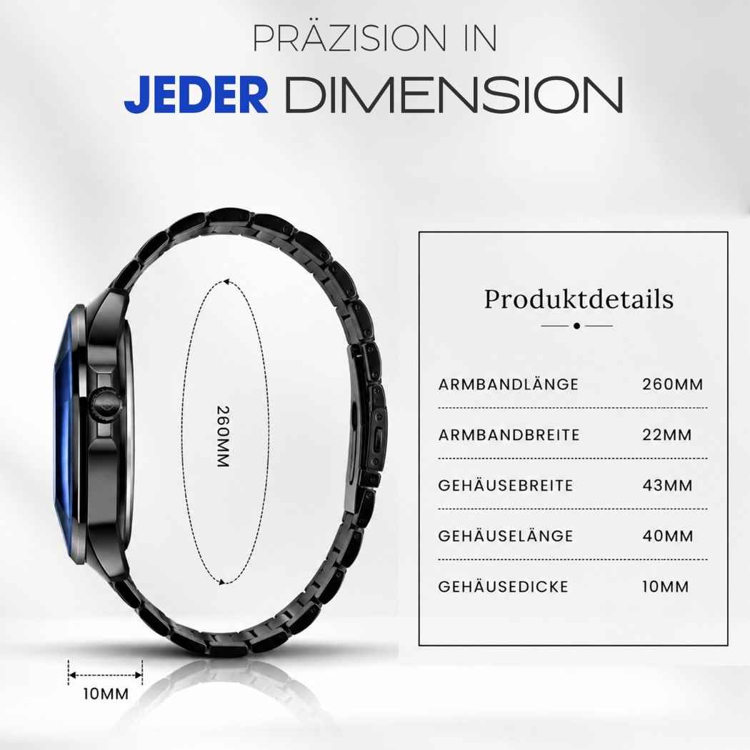 Moderne Herrenuhr aus Edelstahl Schwarz