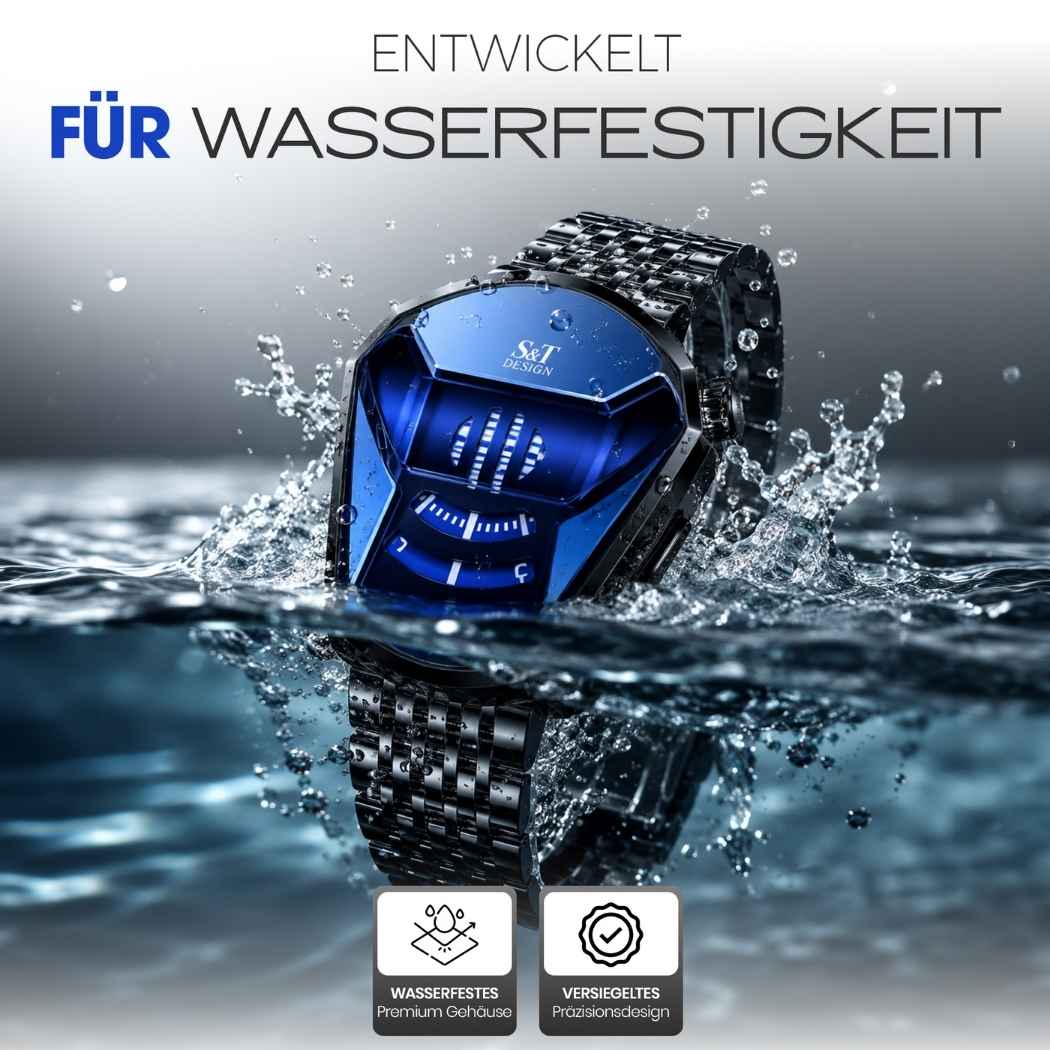 Moderne Herrenuhr aus Edelstahl Schwarz