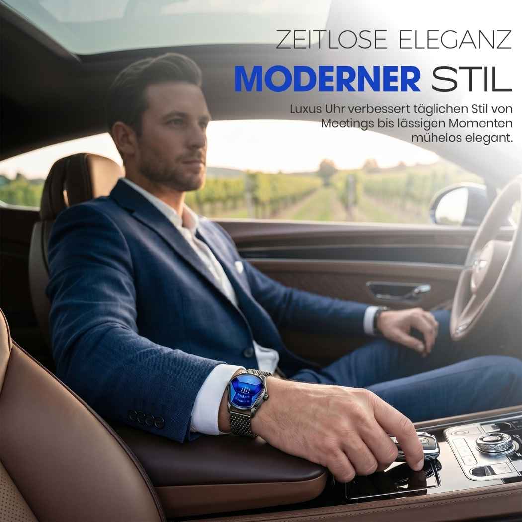 Moderne Herrenuhr aus Edelstahl Schwarz