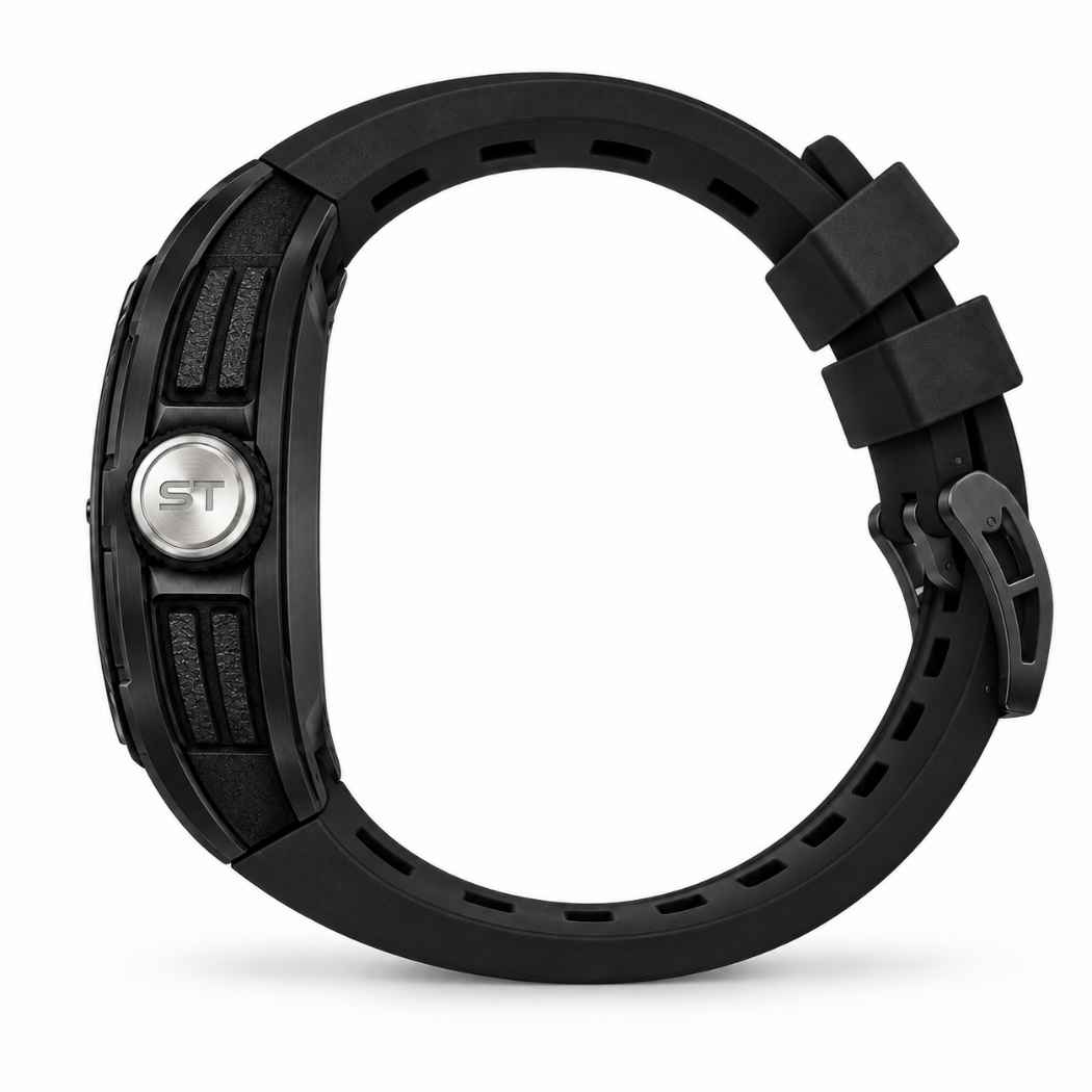 Rechteckige Herrenuhr Skelett mit Silikonarmband Schwarz