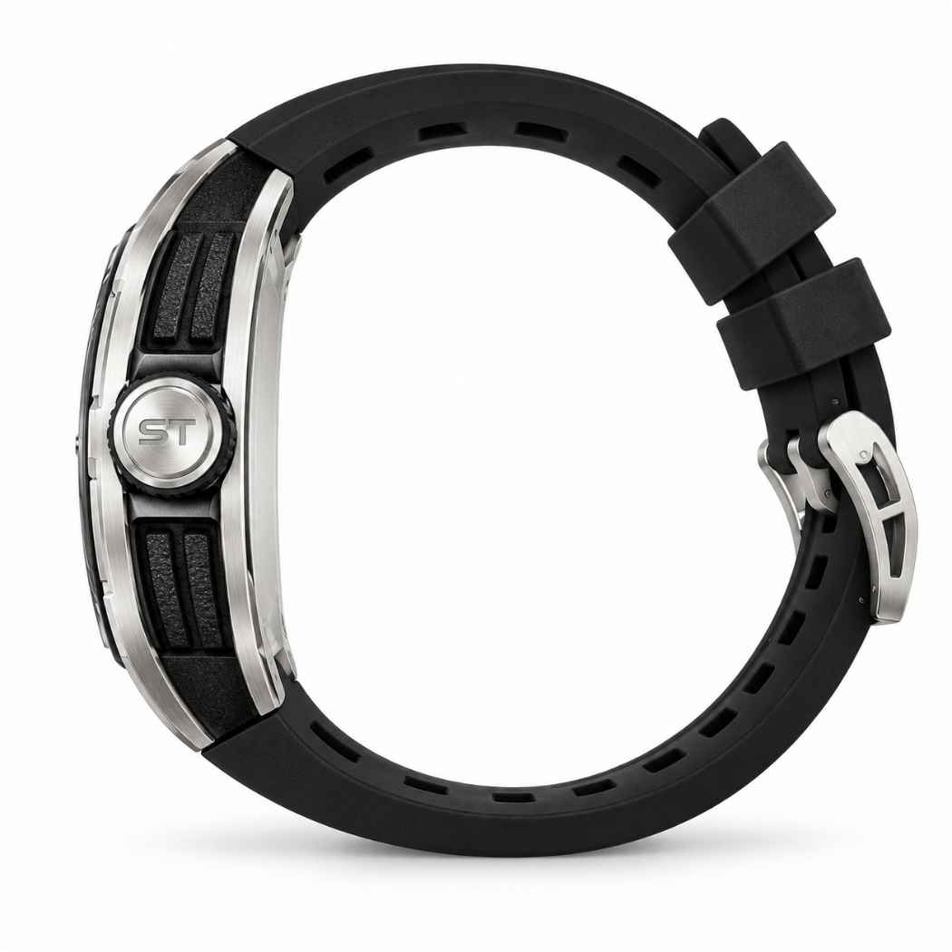 Rechteckige Herrenuhr Skelett mit Silikonarmband Silber