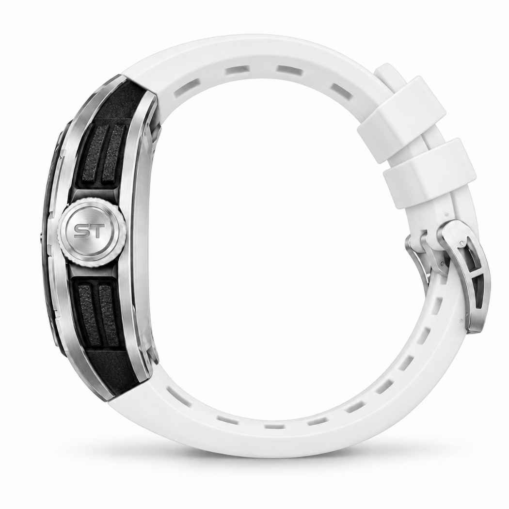 Rechteckige Herrenuhr Skelett mit Silikonarmband Weiss