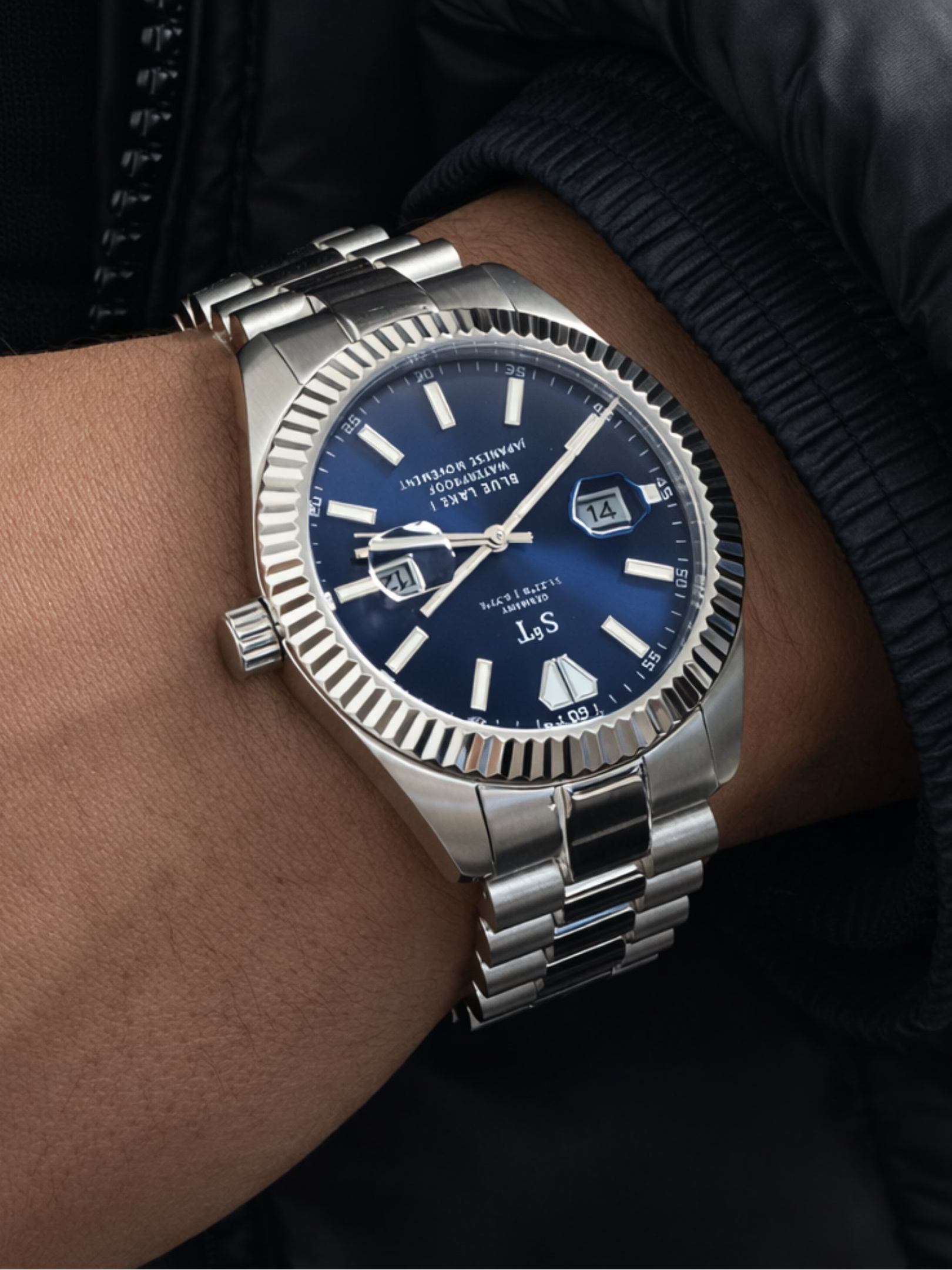 Herren Uhr Japanisches Uhrenwerk Blue Lake 1 Edelstahl Datum Wasserdicht