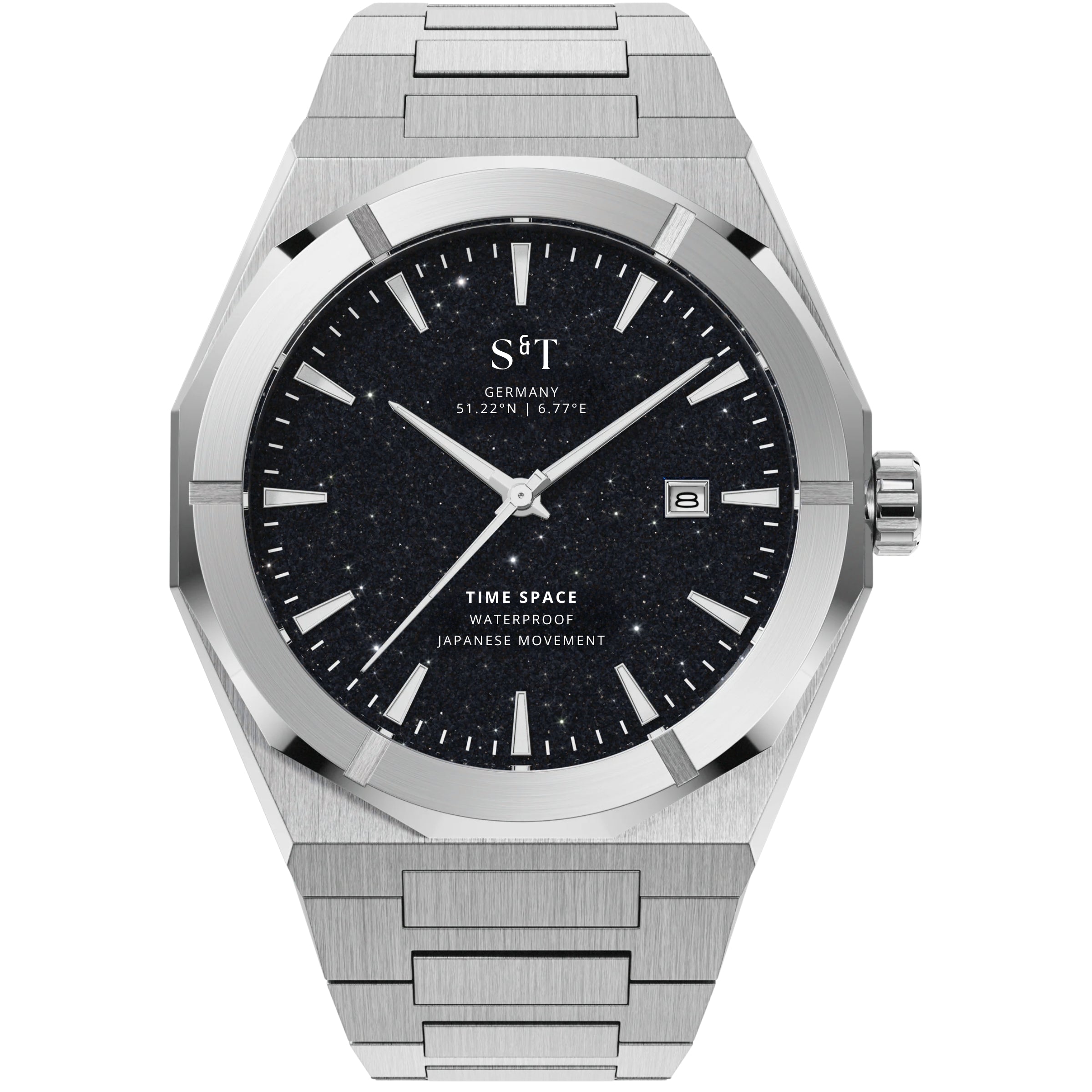 Herren Uhr mit Sternenhimmel-Zifferblatt Silber