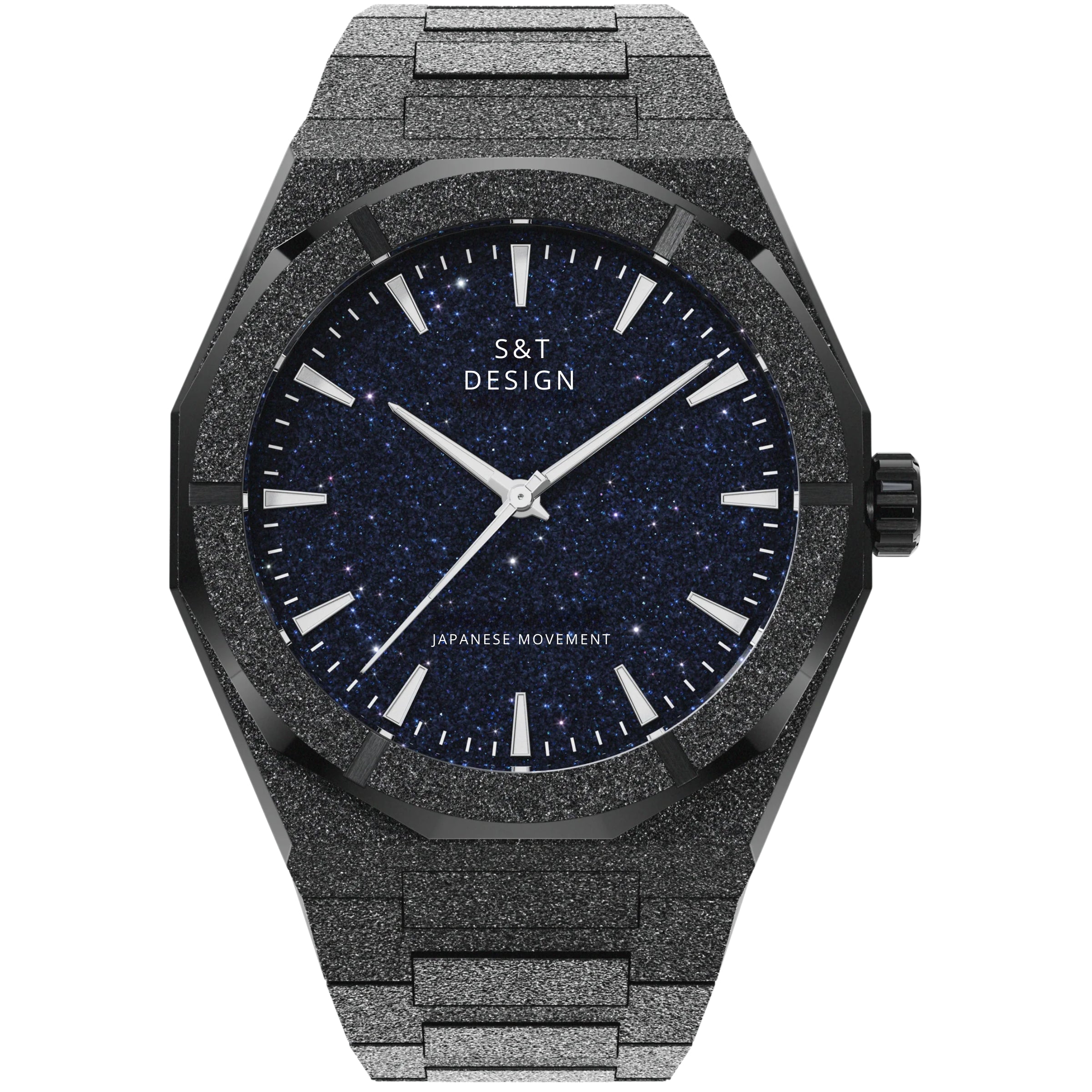 S&T Design Herren Uhr in schwarz Frosted