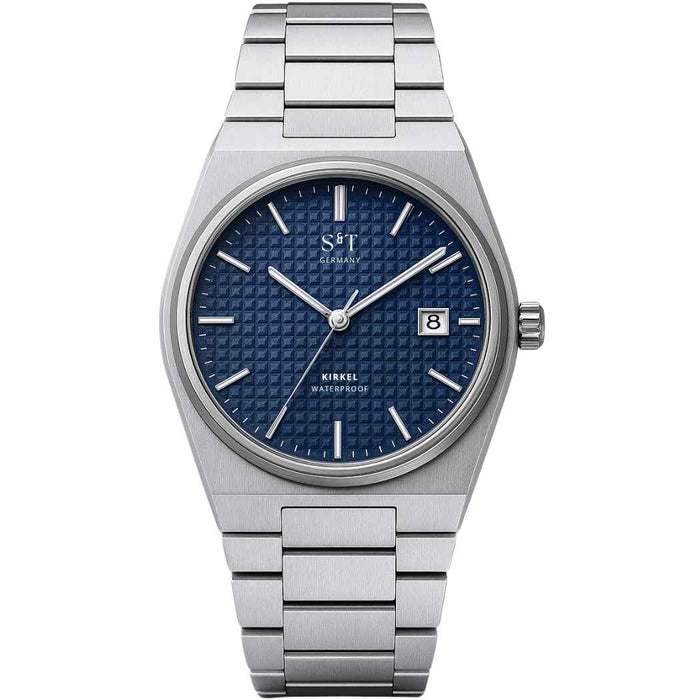 Schlichte Herrenuhr mit Edelstahlarmband Blau