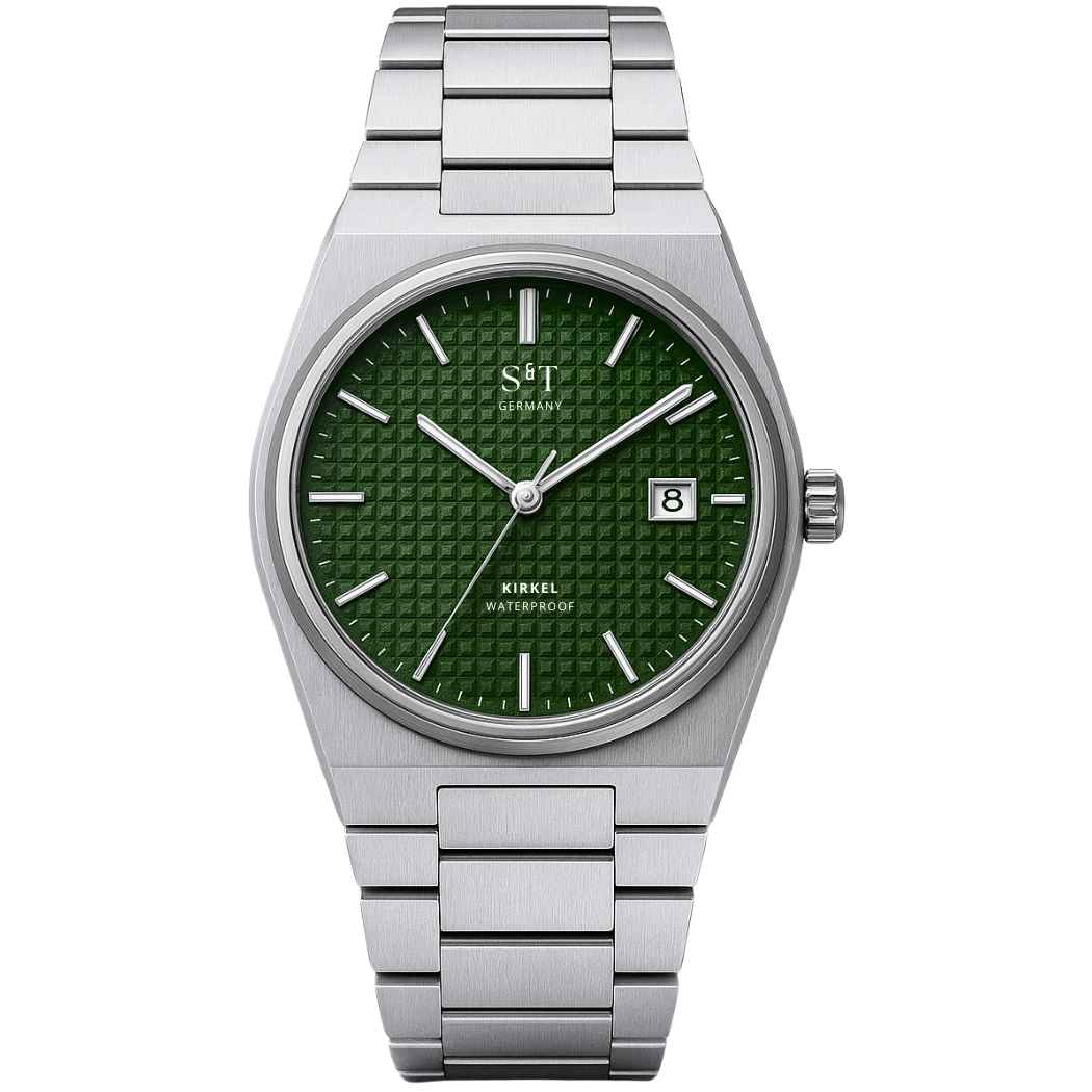 Schlichte Herrenuhr mit Edelstahlarmband Grün