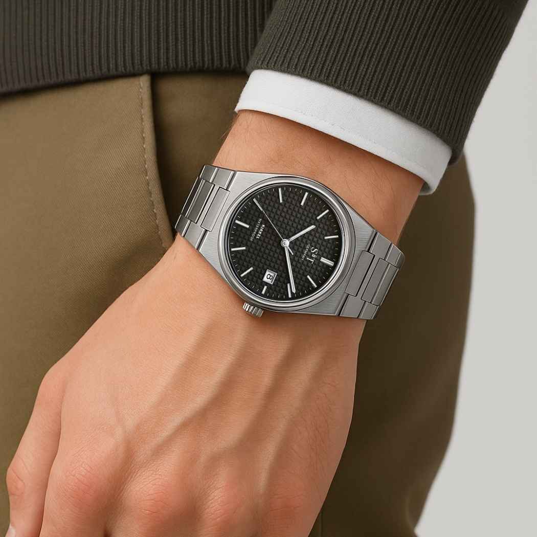 Schlichte Herrenuhr mit Edelstahlarmband Schwarz